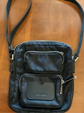 Calvin Klein Black Nylon Messenger Crossbody with Front Zip Pockets